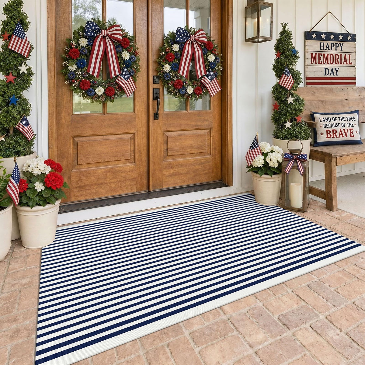 Navy and White Striped Cotton Rug, 28x43
