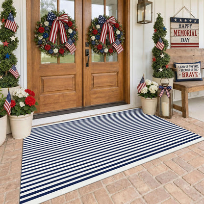 Navy and White Striped Cotton Rug, 28x43