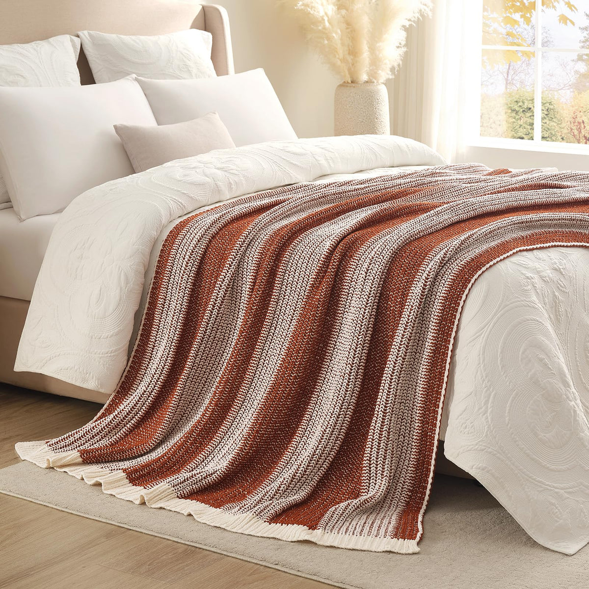 Checkered Knit Throw Blanket, Blue, 50 x 60 Inch