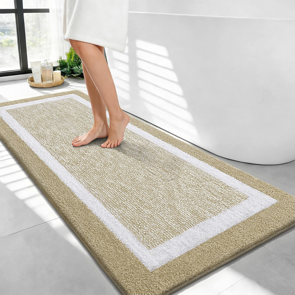 Navy and White Microfiber Bath Rug, 36 x 24