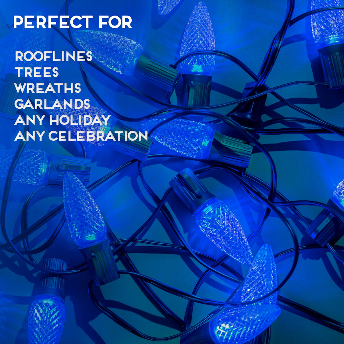 Blue C9 Faceted LED Christmas Bulbs, Set of 25