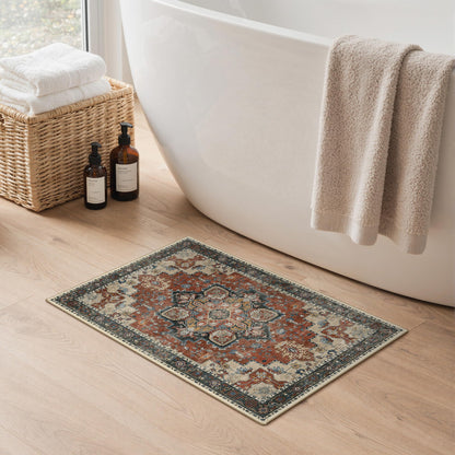 Blue Floral Boho Bath Mat, 24 x 17