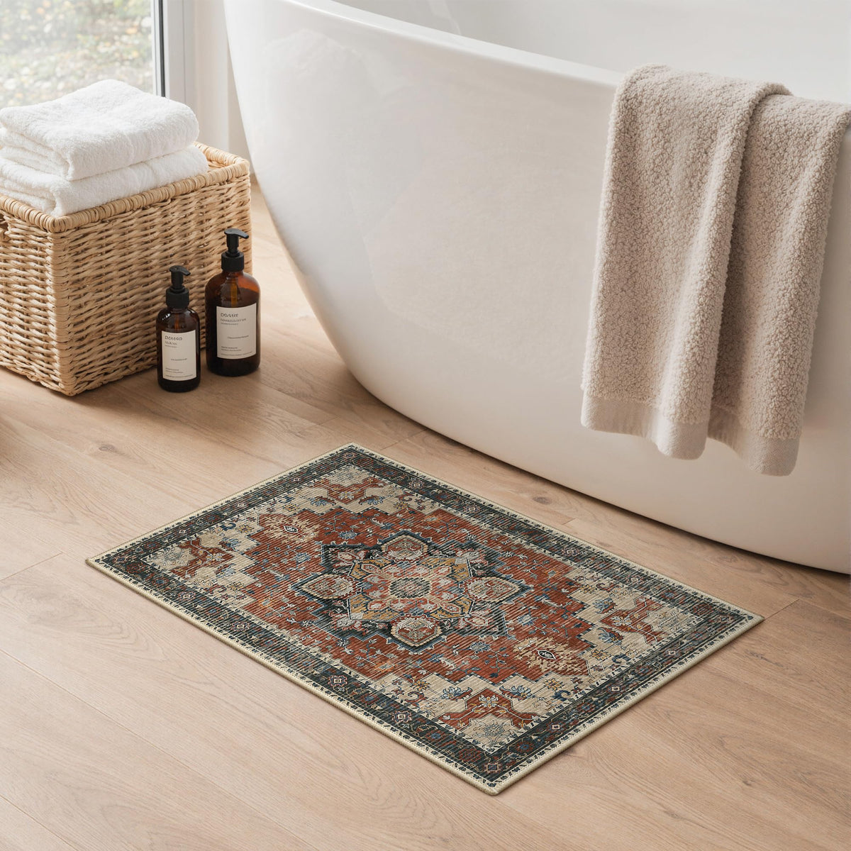 Blue Floral Boho Bath Mat, 24 x 17