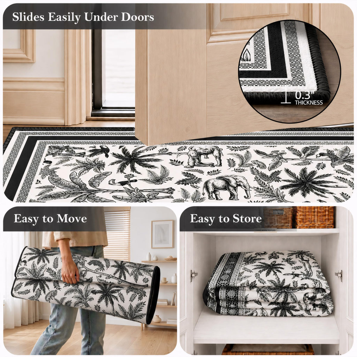 Washable French Toile Area Rug