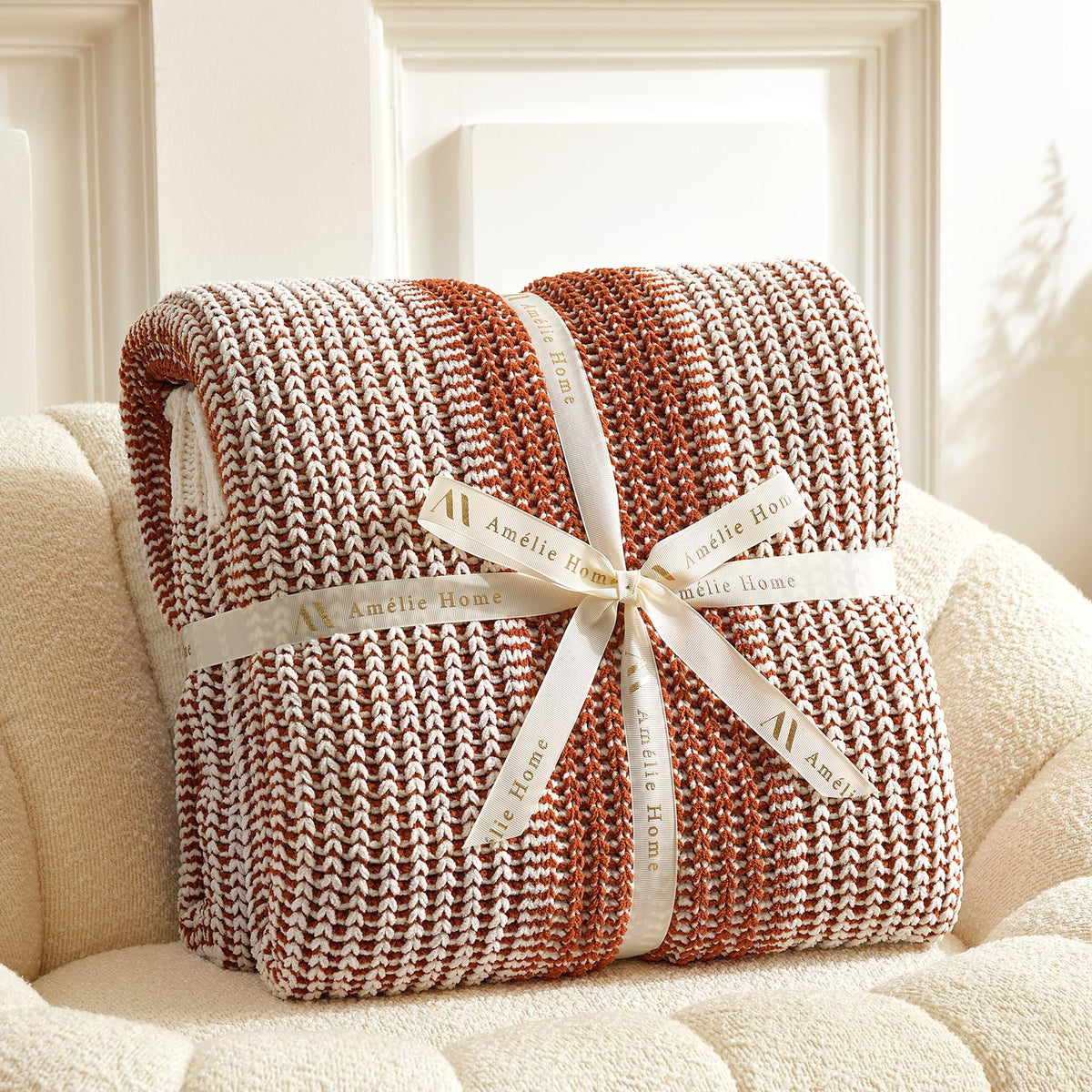Checkered Knit Throw Blanket, Blue, 50 x 60 Inch