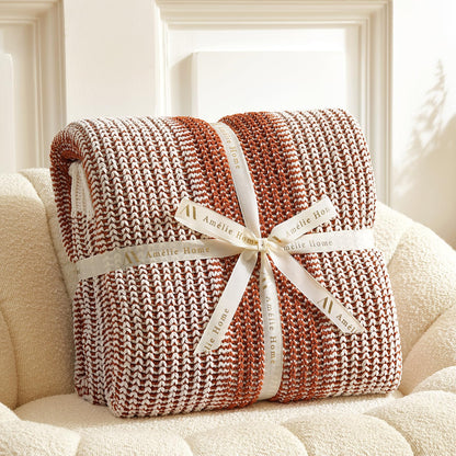 Checkered Knit Throw Blanket, Blue, 50 x 60 Inch
