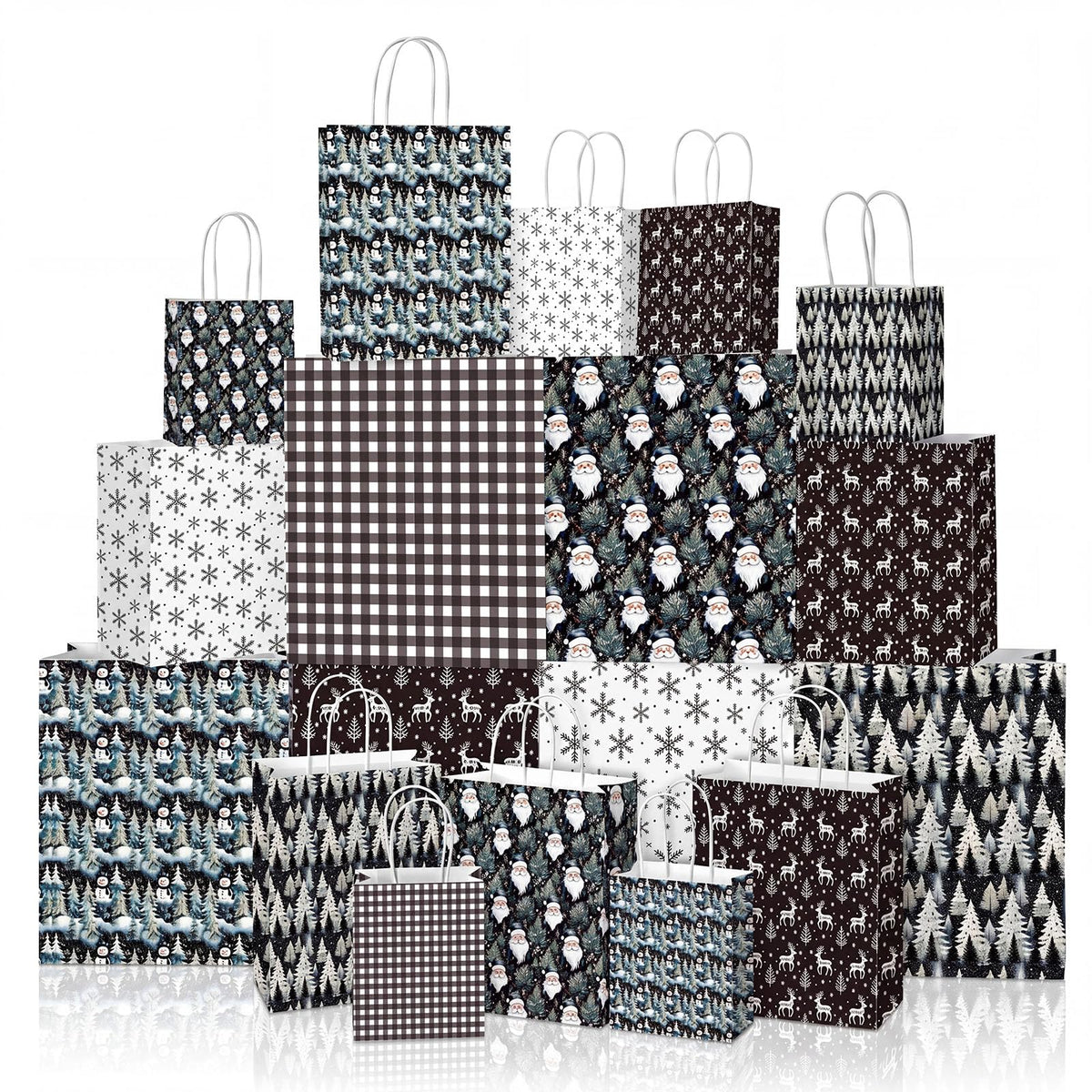 Blue Toile Christmas Kraft Gift Bags, Set of 18