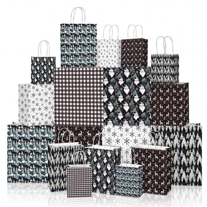 Blue Toile Christmas Kraft Gift Bags, Set of 18