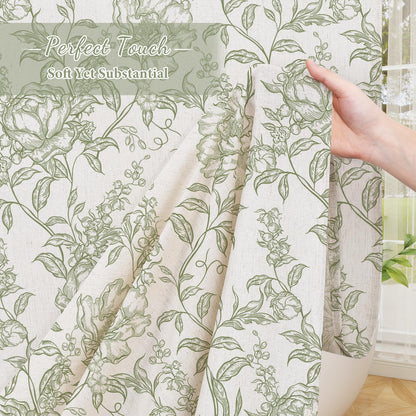 Blue Floral Linen Blend Shower Curtain