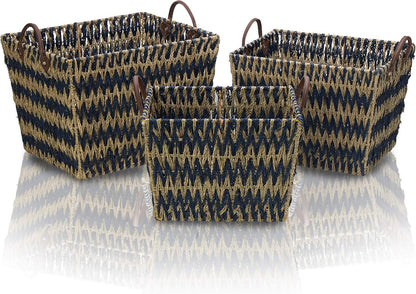 Scott Living Blue Chevron Seagrass Baskets, Set of 3
