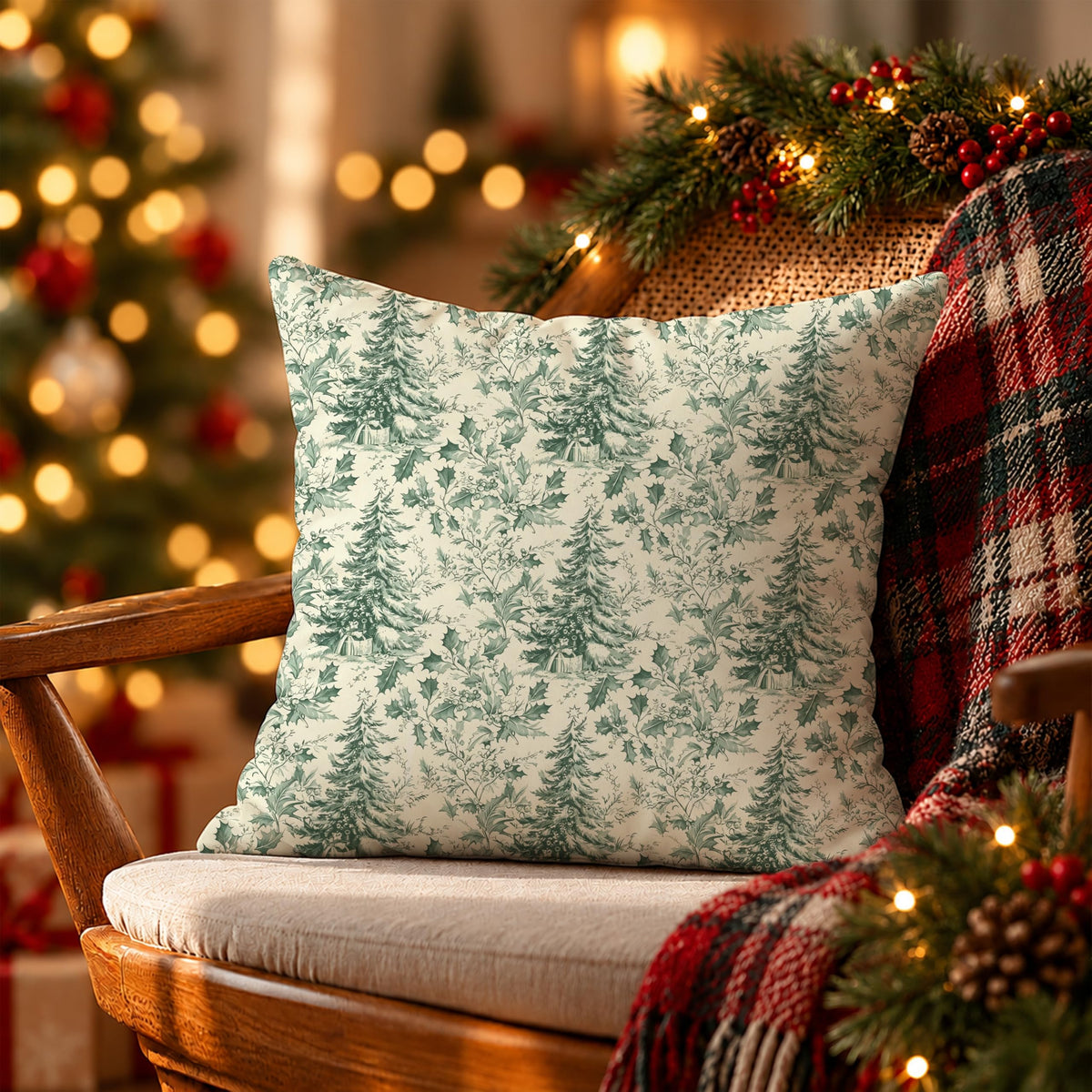 Blue Christmas Toile Pillow Covers, 18x18, Set of 2