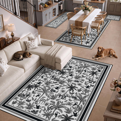 Washable French Toile Area Rug