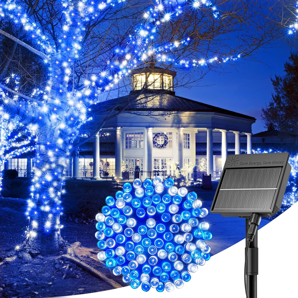Solar Christmas String Lights, 100 LED, 40 ft