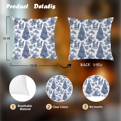 Blue Christmas Toile Pillow Covers, 18x18, Set of 2