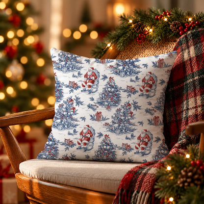 Blue Christmas Toile Pillow Covers, 18x18, Set of 2
