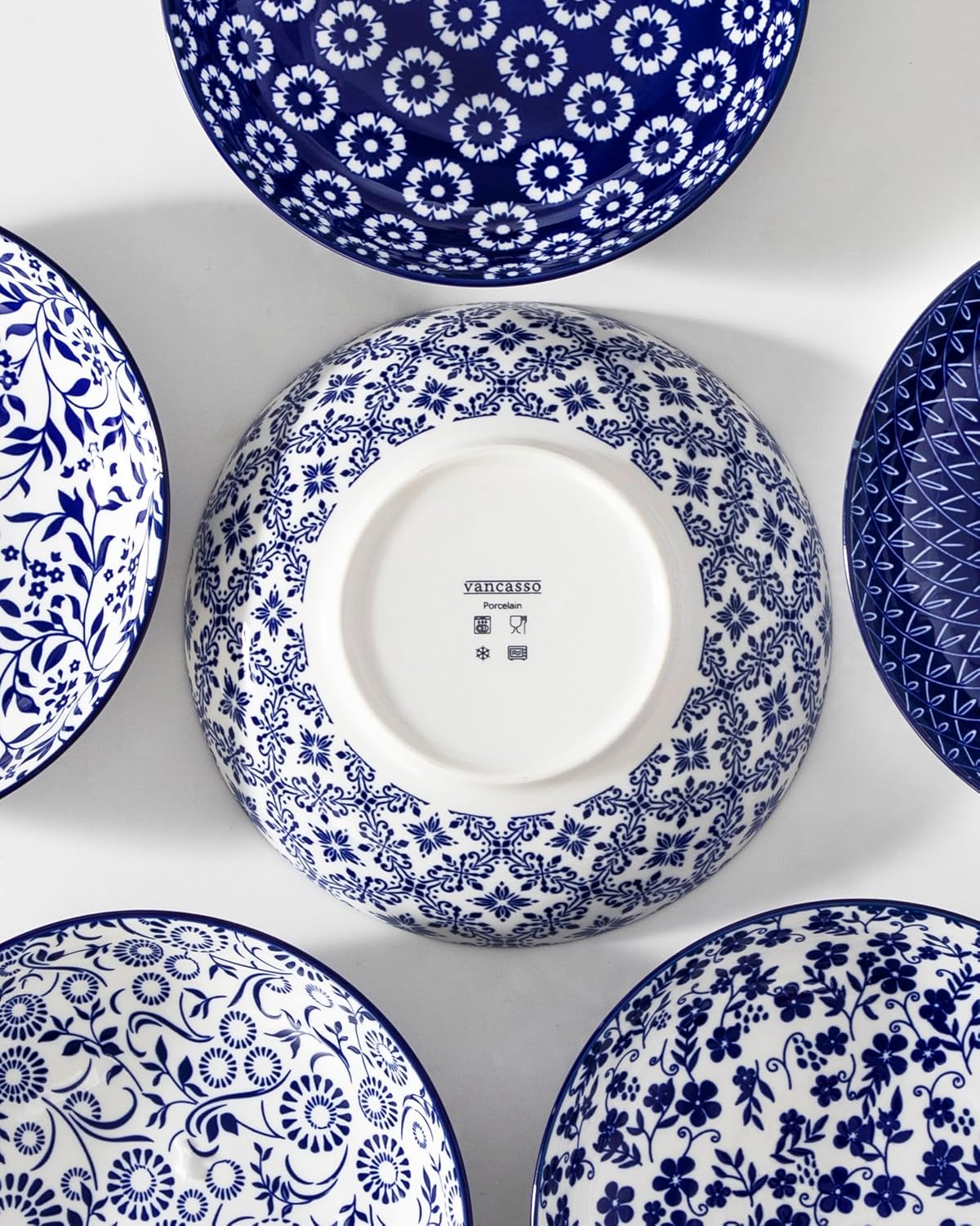 Blue and White Floral Pasta Bowls, Set of 6