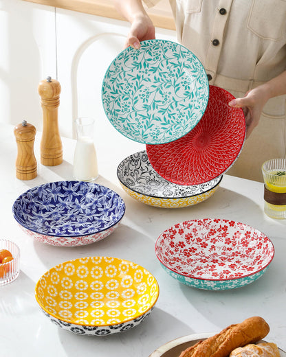 Blue and White Floral Pasta Bowls, Set of 6