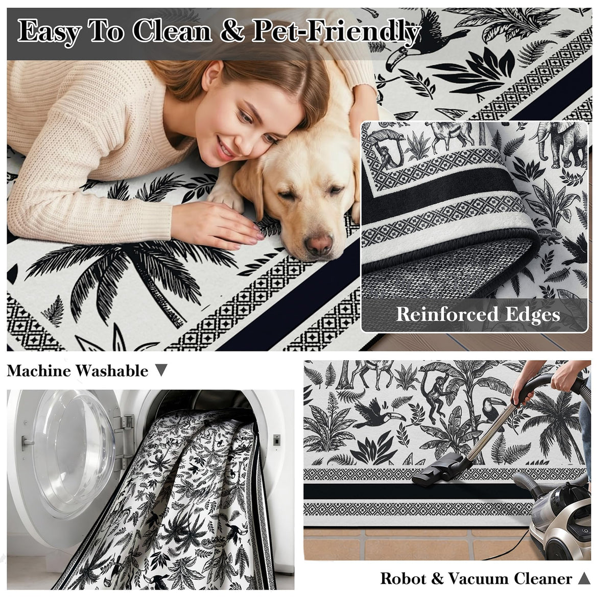 Washable French Toile Area Rug