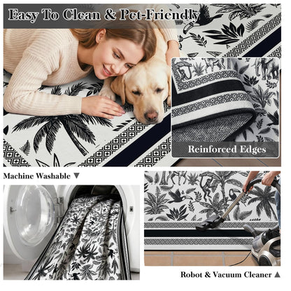 Washable French Toile Area Rug