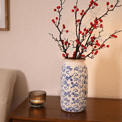 Victor & Teresa Rustic Blue and White Vase, 8"