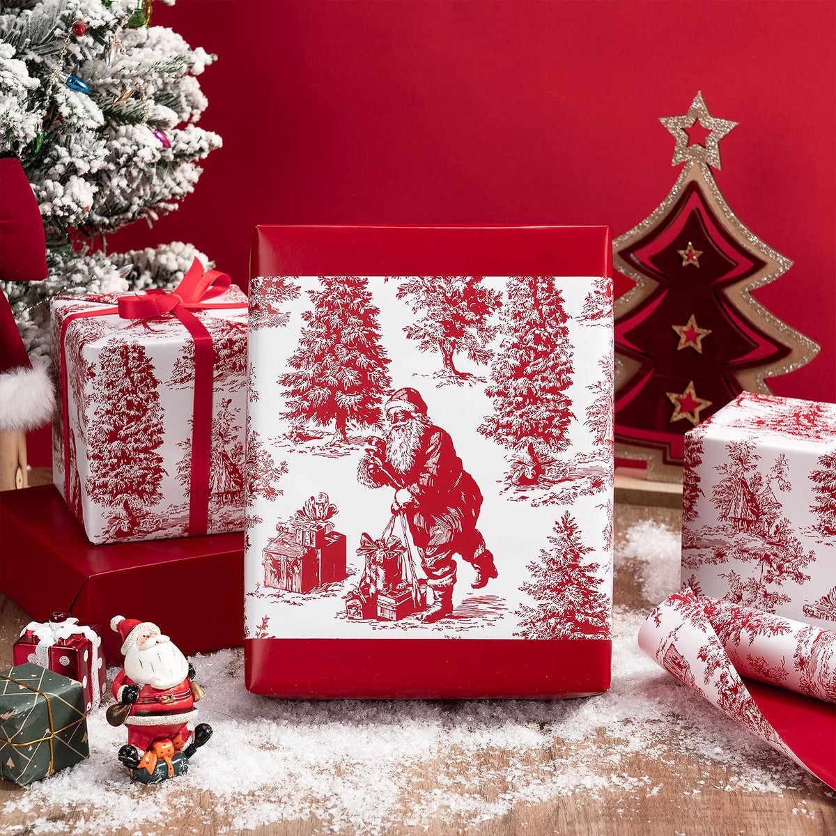 Reversible Toile Christmas Wrapping Paper