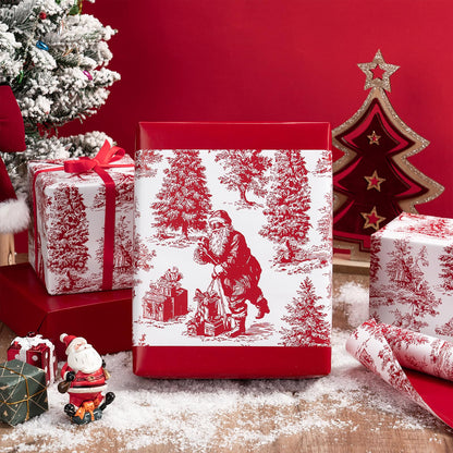 Reversible Toile Christmas Wrapping Paper