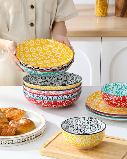 Blue and White Floral Pasta Bowls, Set of 6