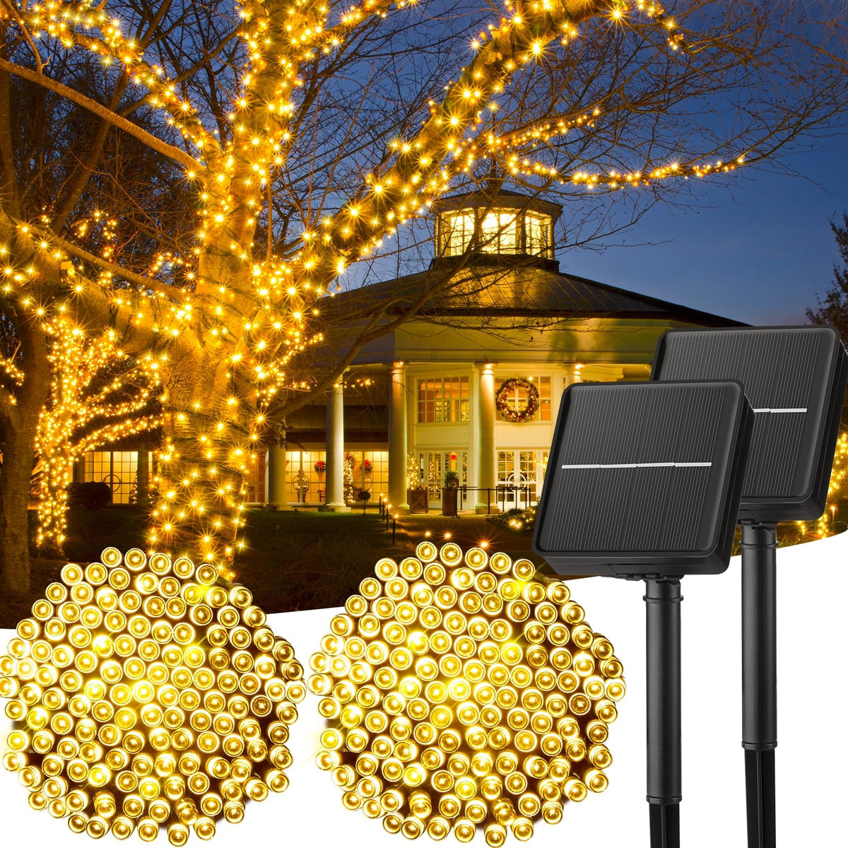 Solar Christmas String Lights, 100 LED, 40 ft