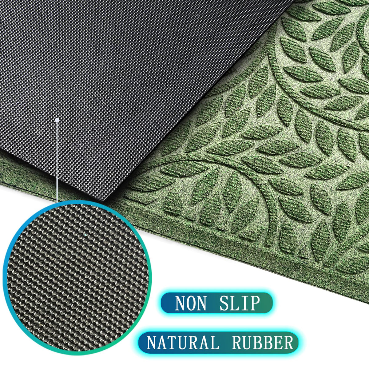 Blue Leaf Front Door Mat, Non-Slip Rubber