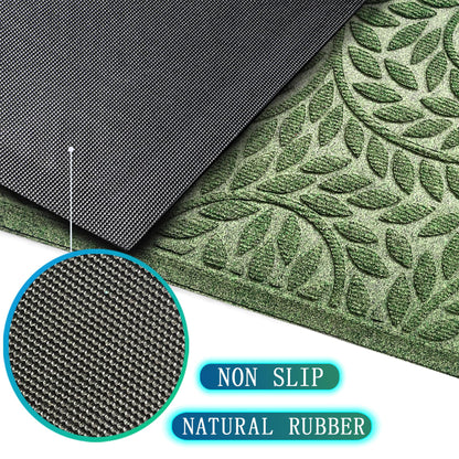 Blue Leaf Front Door Mat, Non-Slip Rubber