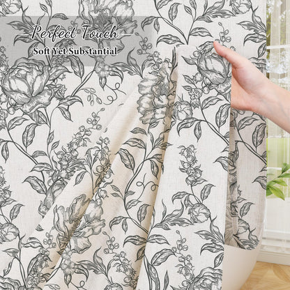 Blue Floral Linen Blend Shower Curtain