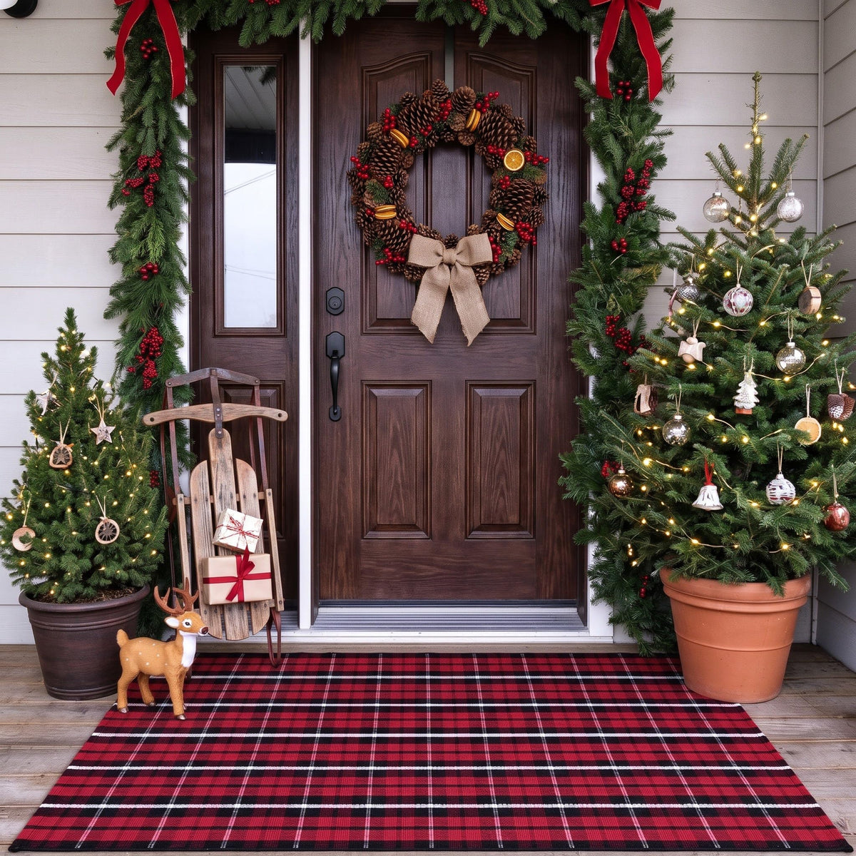 MUBIN Blue White Plaid Cotton Rug, 27.5x43
