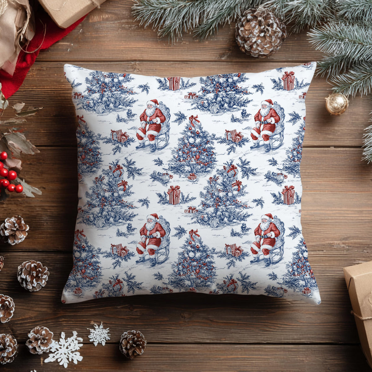 Blue Christmas Toile Pillow Covers, 18x18, Set of 2