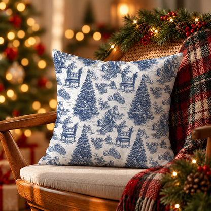 Blue Christmas Toile Pillow Covers, 18x18, Set of 2