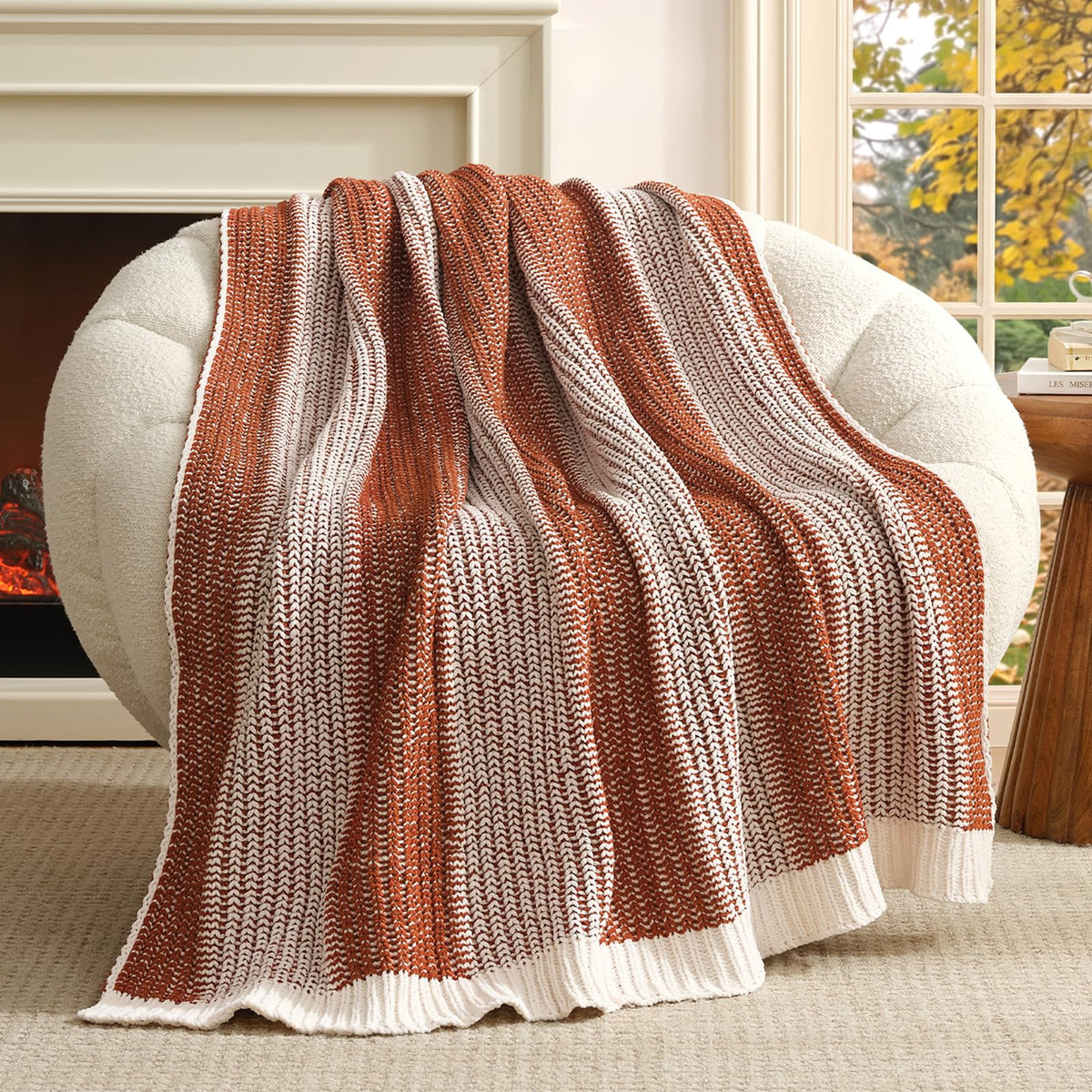 Checkered Knit Throw Blanket, Blue, 50 x 60 Inch