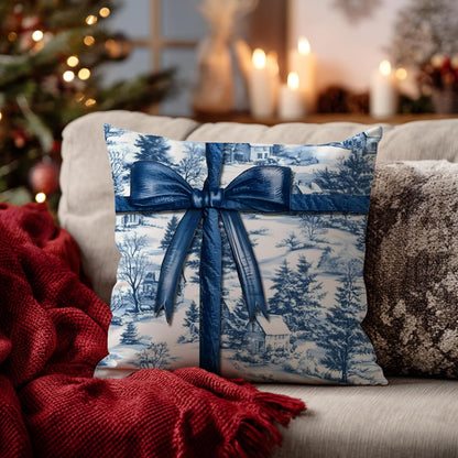 Blue Christmas Toile Pillow Covers, 18x18, Set of 2