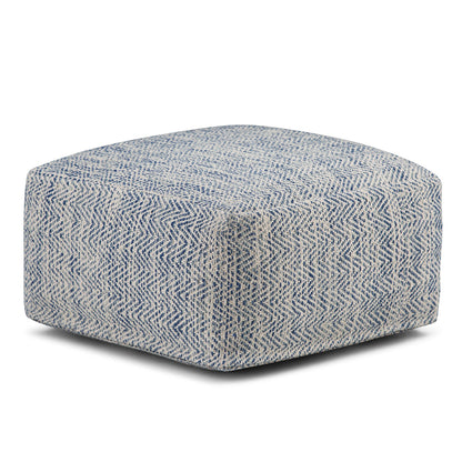 Simpli Home Cowan Blue Wool Square Pouf