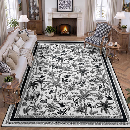 Washable French Toile Area Rug