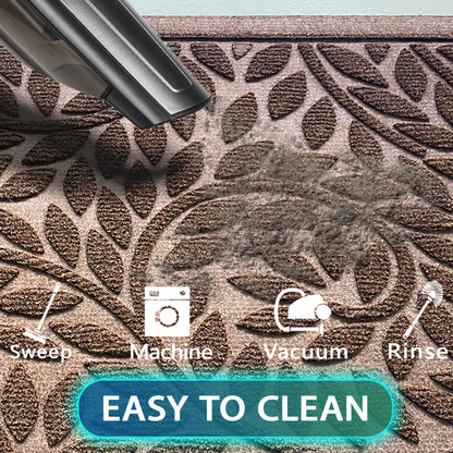 Blue Leaf Front Door Mat, Non-Slip Rubber