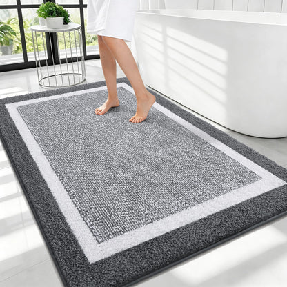 Navy and White Microfiber Bath Rug, 36 x 24
