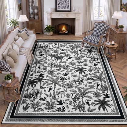 Washable French Toile Area Rug