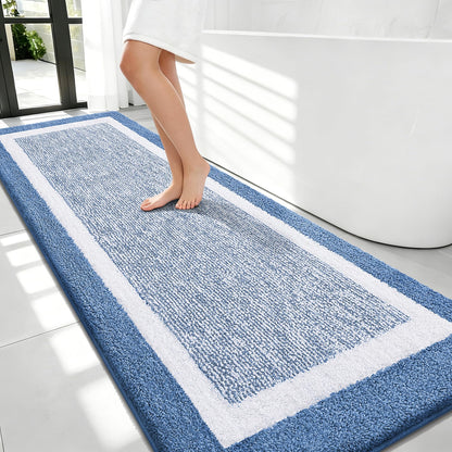 Navy and White Microfiber Bath Rug, 36 x 24