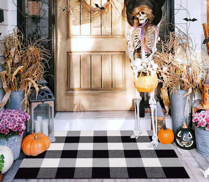 Light Blue Buffalo Plaid Cotton Door Mat, 24x35