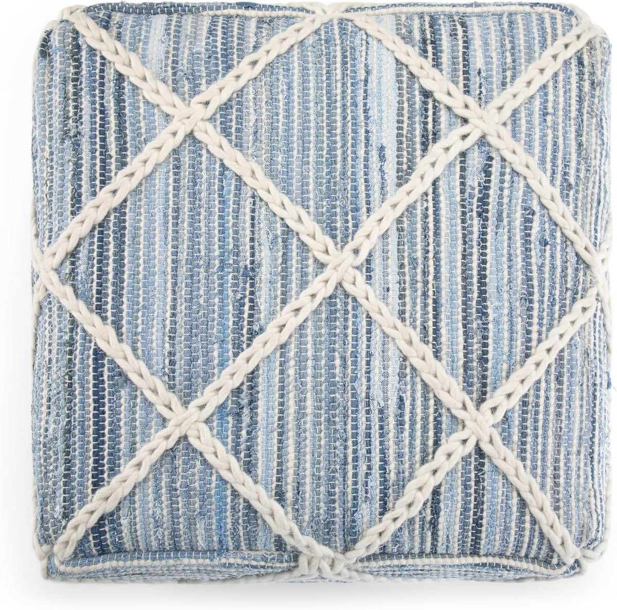 Simpli Home Cowan Blue Wool Square Pouf