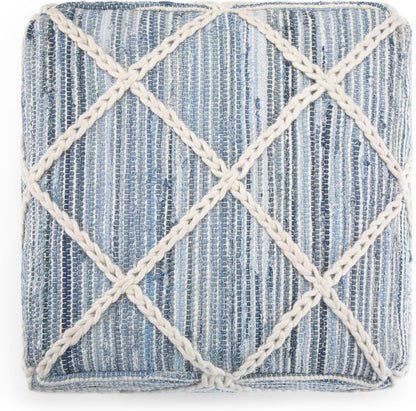 Simpli Home Cowan Blue Wool Square Pouf