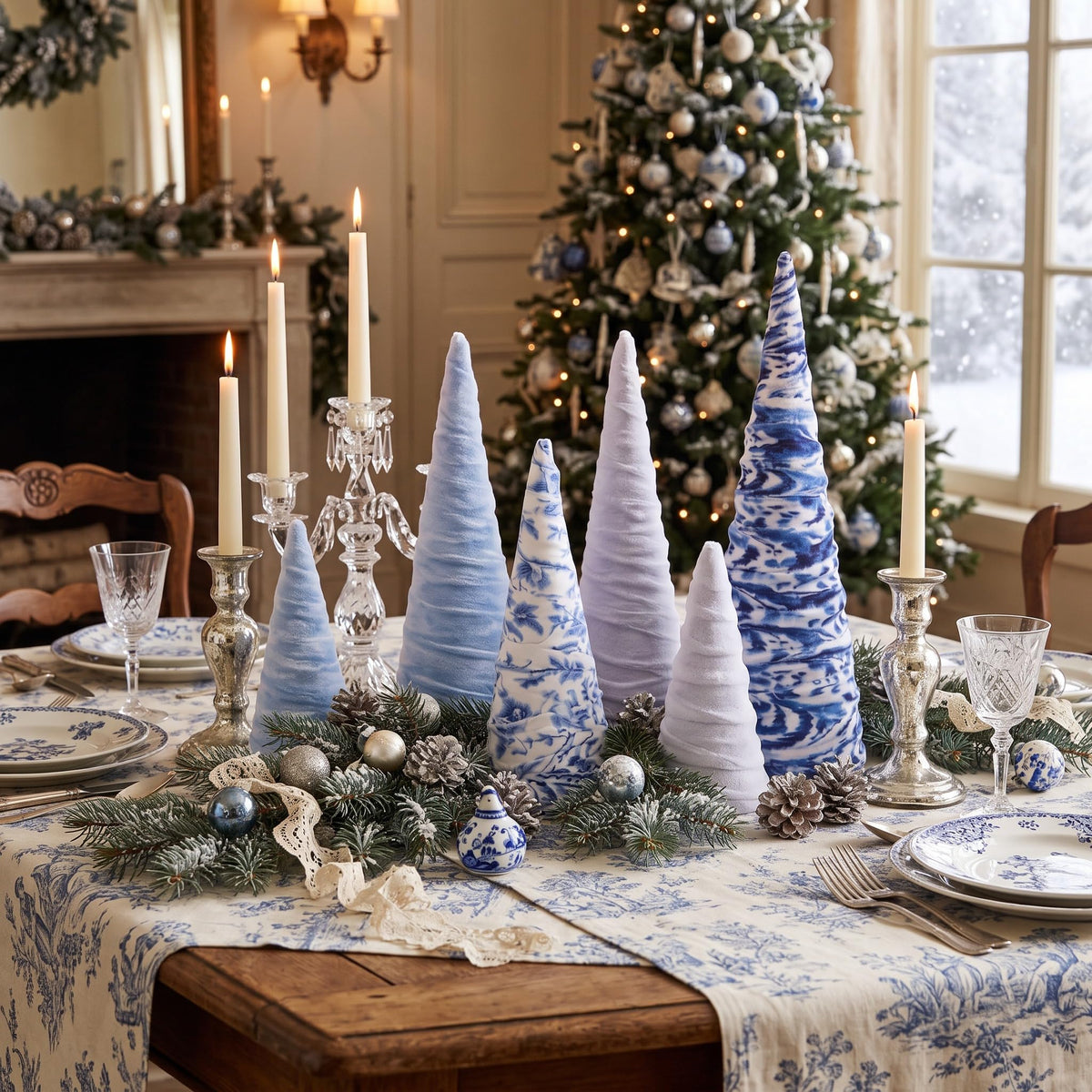 Chinoiserie Velvet Christmas Trees, Set of 6