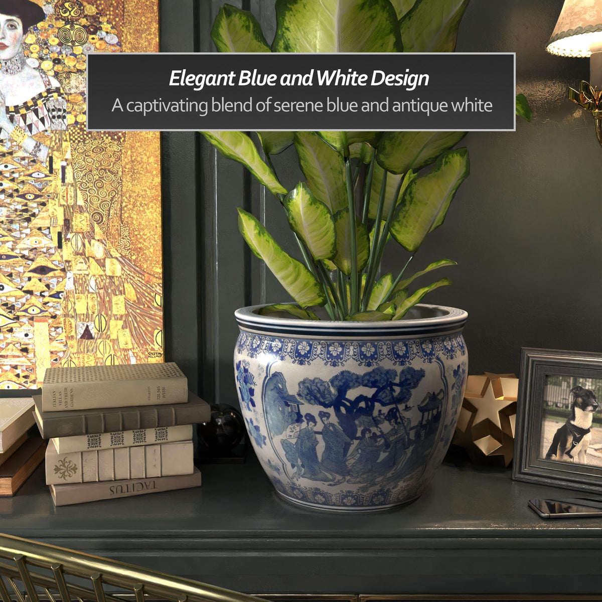 Ladies Blue and White Porcelain Fishbowl Planter
