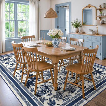 Washable French Toile Area Rug