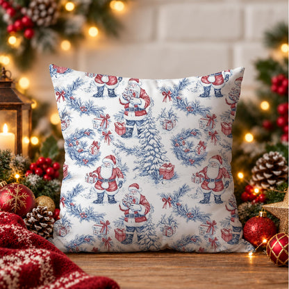 Blue Christmas Toile Pillow Covers, 18x18, Set of 2