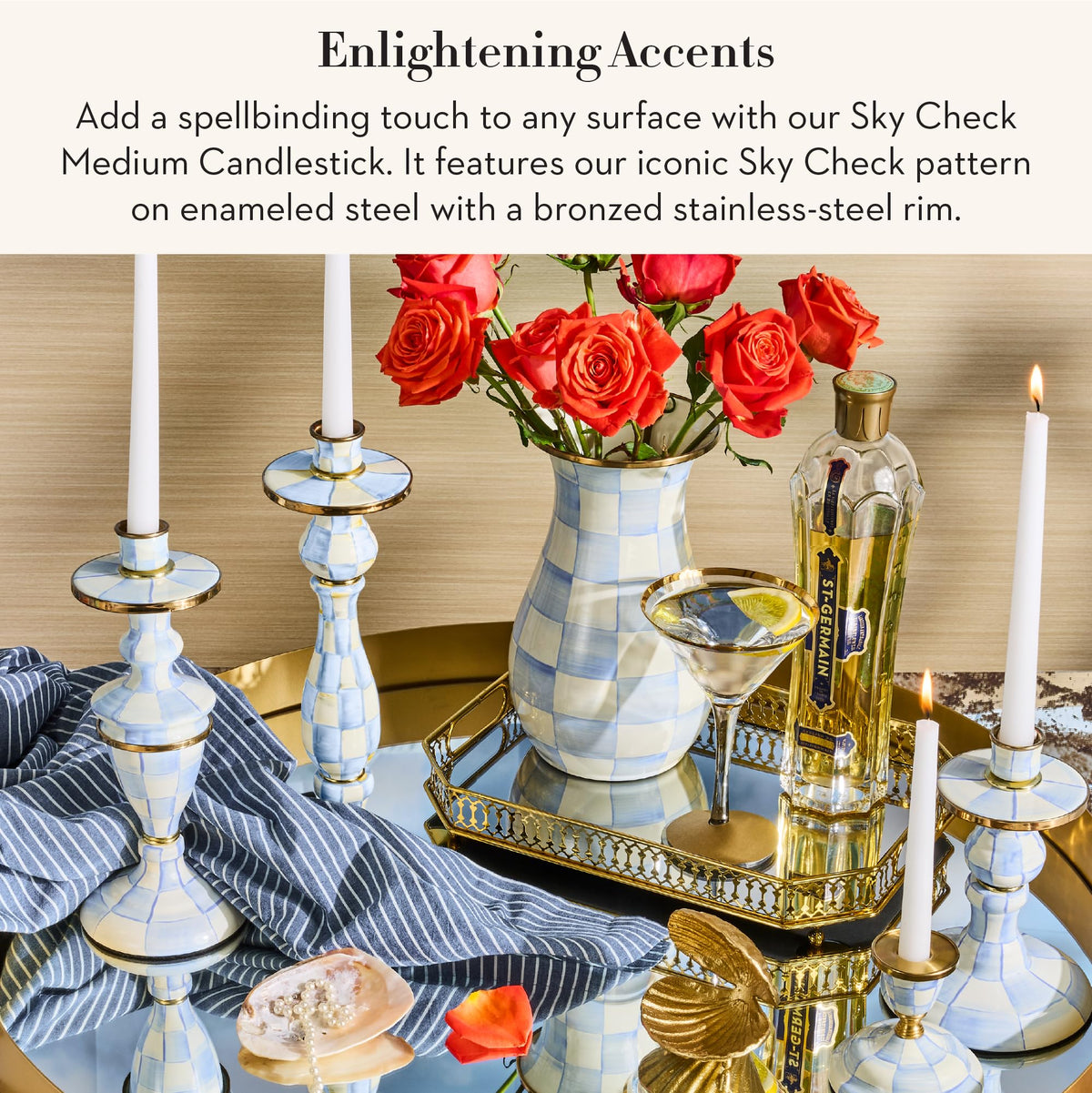 MacKenzie-Childs Sky Check Pillar Candlestick